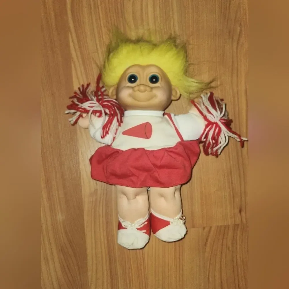 Russ Troll Kids Cheerleader Red & White Vintage Doll Trolls EUC